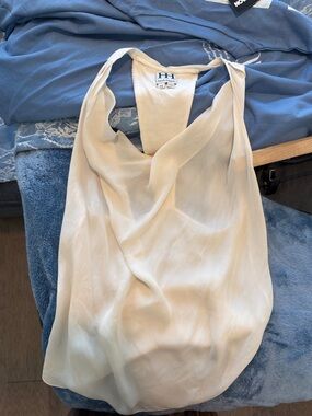 Haute Hippie Cream Silk Halter Drape Tank
